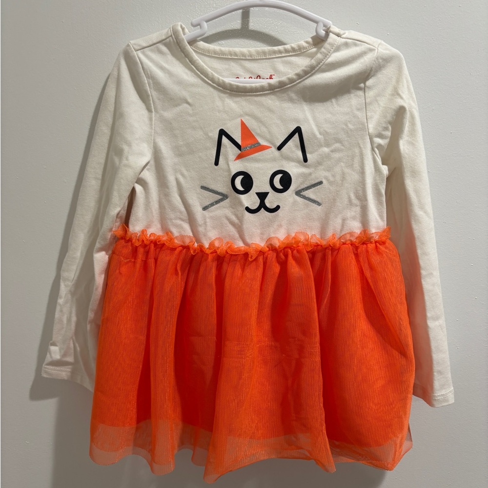 Cat & Jack Cream and Orange Cat Dress